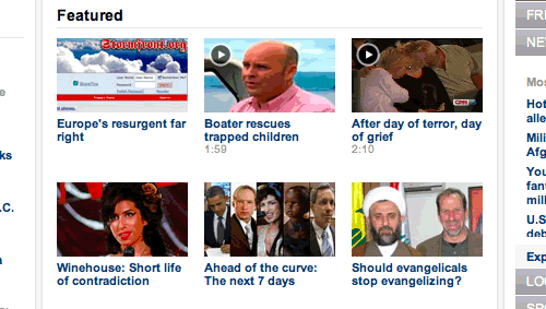 The featured section of the home page of CNN.com